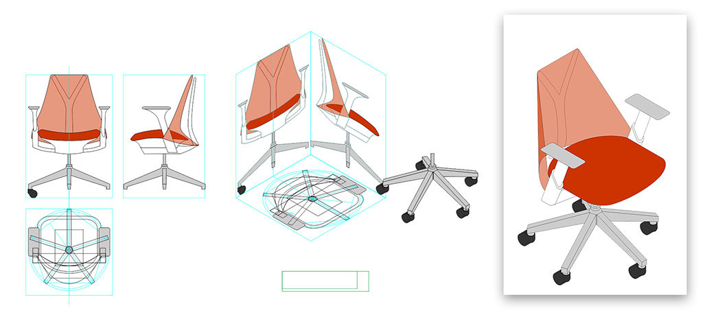 Isometric conversion of Herman Miller Sayl chair